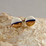 Load image into Gallery viewer, Gold half moon porcelain earrings
