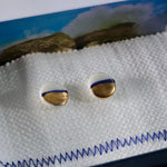 Load image into Gallery viewer, Gold half moon porcelain earrings
